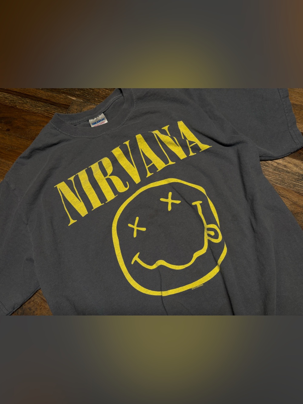 NIRVANA Men’s Grey Short Sleeve Tee with Yellow Logo